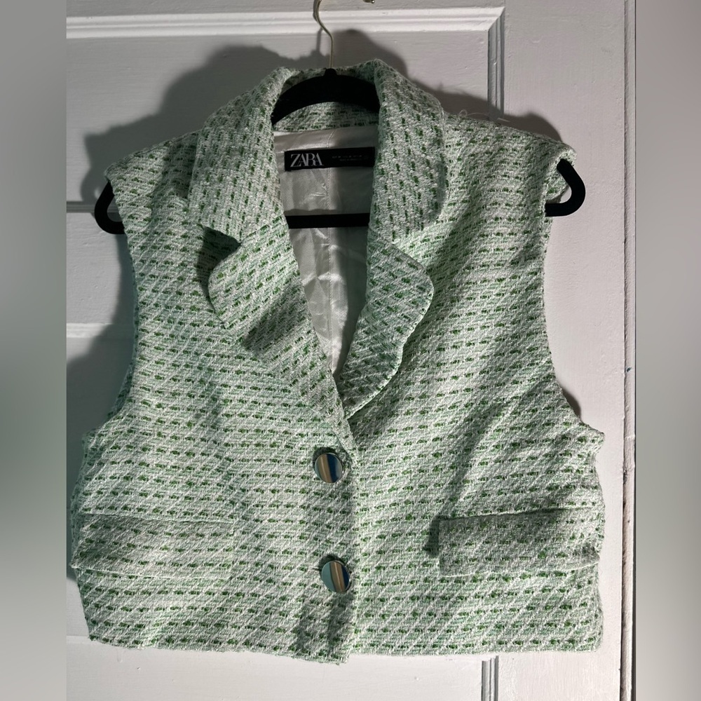 Zara Mint and White Textured Vest